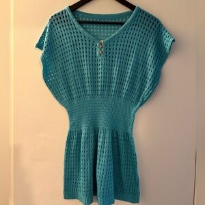 Cupshe Teal Crochet Knit Swim Coverup with Button Detail